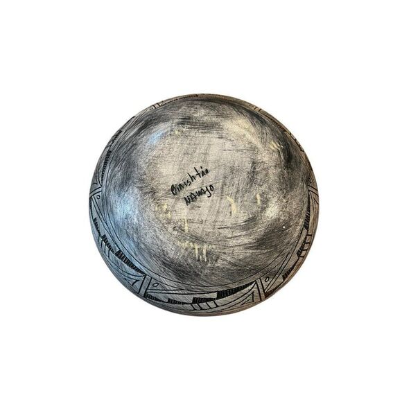 Navajo Pottery End Of The Trail Indian on Horse Mountains Black Turquoise Pot - Picture 11 of 11